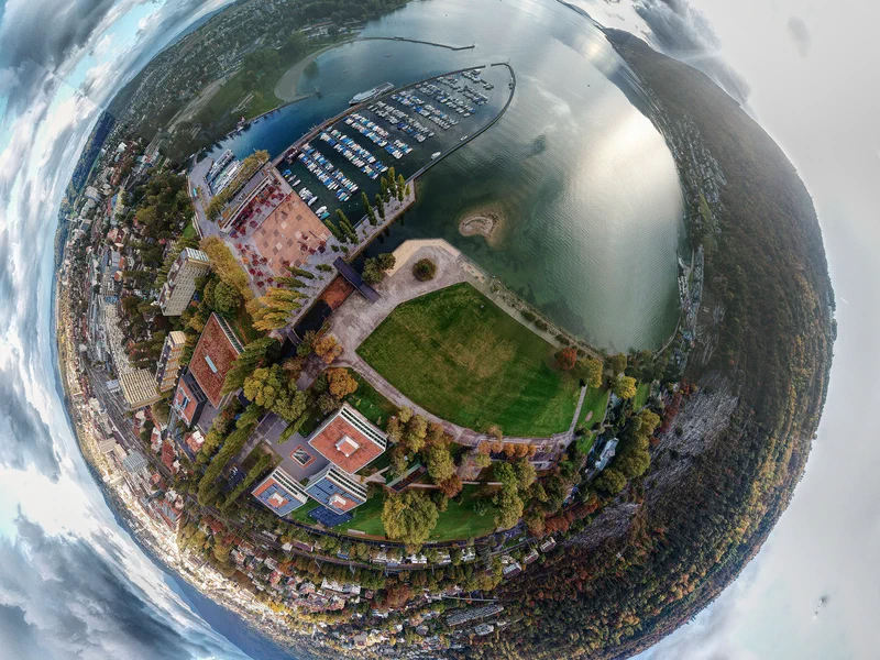 One of my first experiments in "little planet"-panorama stitching. Would probably benefit from a more interesting horizon.