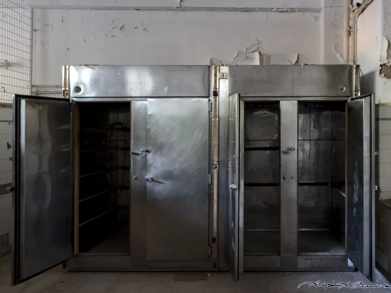 I assume this was the morgue — and I hope the grating on the walls is to keep people out...