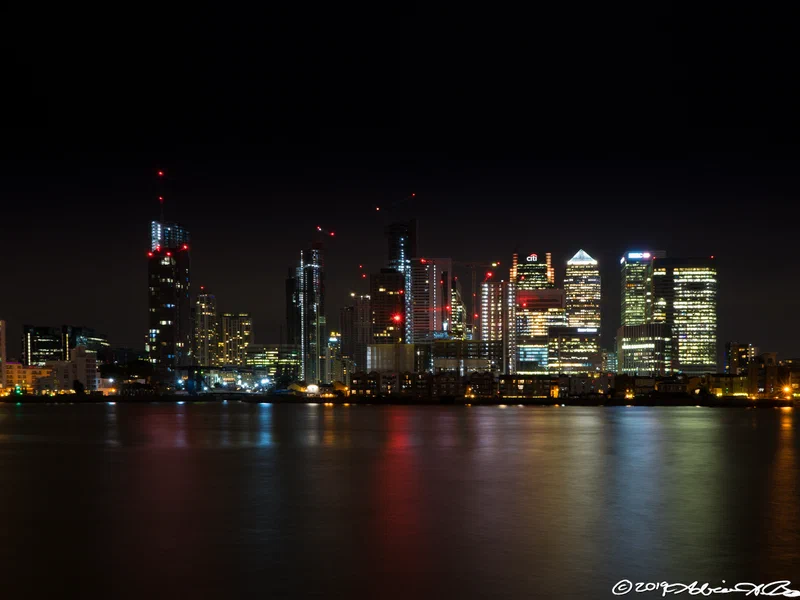 Canary Wharf from the Greenwich peninsula. There be gold in them there hills.