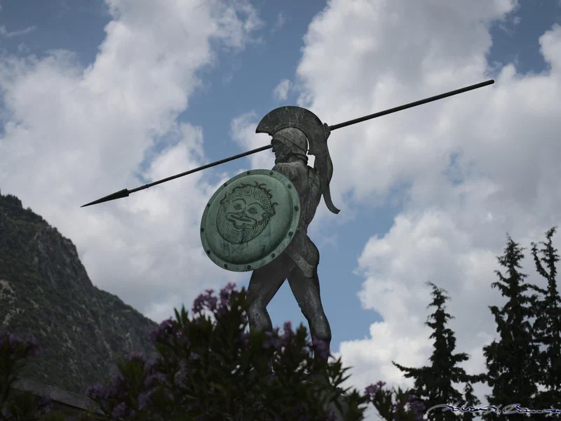 On the way up, in Thermopyles. The battlefield of the 300 is nothing much to look at, but some kind (and obviously wealthy) Spartan erected this statue of Leonidas.